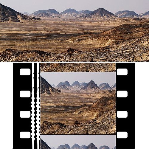 Normaal beeld (boven) en samengeperste (anamorfotische) opname op 33 mm (CinemaScope)