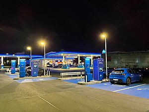 Aral Pulse charging stations in front of a Aral-branded BP gas station in Braunschweig, Germany
