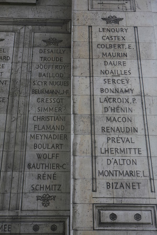 Sercey's name inscribed on the Arc de Triomphe, west pillar, column 40.