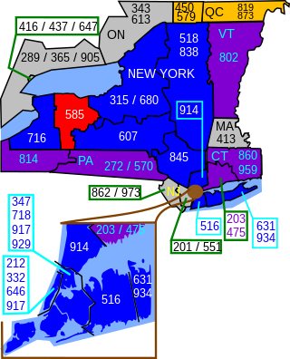 <span class="mw-page-title-main">Area code 585</span> Telephone area code for Rochester, New York