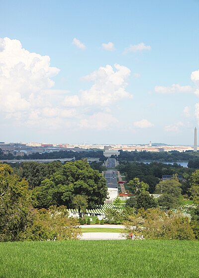 Picture with Washington DC in distance. Taken from Arlington House, the Robert E. Lee Memorial, at Arlington National Cemetery.