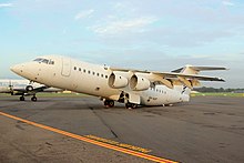 The center of gravity of this British Aerospace 146 shifted rearward when its engines were removed. As a result, it tipped back onto its rear fuselage in windy conditions. BAe 146 centre of gravity problem.JPG