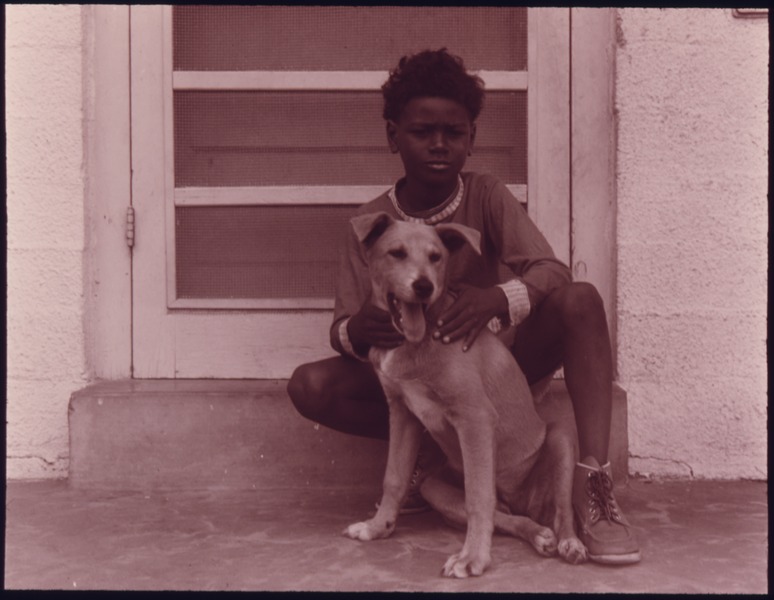 File:BOY WITH HIS DOG IN GALVESTON, TEXAS. THIS IS ONE OF A SERIES OF 21 BLACK AND WHITE PHOTOGRAPHS. THEY DOCUMENT THE... - NARA - 557637.tif