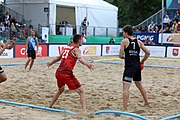 Deutsch: Beachhandball Europameisterschaften 2019 (Beach handball Euro); Tag 6: 7. Juli 2019 – Spiel um Platz Drei, Männer, Ungarn-Russland 2:0 (26:20, 23:22) English: Beach handball Euro; Day 6: 7 July 2019 – Men's Bronze Medal Match – Hungary-Russia 2:0 (26:20, 23:22)