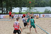 Deutsch: Beachhandball Europameisterschaften 2019 (Beach handball Euro); Tag 2: 3. Juli 2019 – Männer, Vorrunde Gruppe C, Nordmazedonien-Schweiz 0:2 (13:22, 18:19) English: Beach handball Euro; Day 2: 3 July 2019 – Women Preliminary Round Group A – Men Preliminary Round Group C – North Macedonia-Switzerland 0:2 (13:22, 18:19)