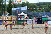 Deutsch: Beachhandball Europameisterschaften 2019 (Beach handball Euro); Tag 2: 3. Juli 2019 – Frauen, Vorrunde Gruppe D, Nordmazedonien-Ukraine 1:2 (15:26, 23:22, 6:8) English: Beach handball Euro; Day 2: 3 July 2019 – Women Preliminary Round Group D – North Macedonia-Ukraine 1:2 (15:26, 23:22, 6:8)