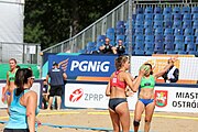 Deutsch: Beachhandball Europameisterschaften 2019 (Beach handball Euro); Tag 2: 3. Juli 2019 – Frauen, Vorrunde Gruppe D, Ukraine-Deutschland 2:0 (23:22, 32:24) English: Beach handball Euro; Day 2: 3 July 2019 – Women Preliminary Round Group D – Ukraine-Germany 2:0 (23:22, 32:24)