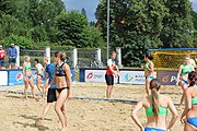 Deutsch: Beachhandball Europameisterschaften 2019 (Beach handball Euro); Tag 1: 2. Juli 2019 – Frauen, Vorrunde Gruppe D, Ukrine-Russland 2:1 (25:20, 14:17; 10:4) English: Beach handball Euro; Day 1: 2 July 2019 – Women Preliminary Round Group D – Ukraine-Russia 2:1 (25:20, 14:17; 10:4)