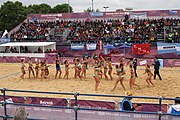 Deutsch: Beachhandball bei den Olympischen Jugendspielen 2018; Tag 5, 10. November 2018; Mädchen, Hauptrunde - Ungarn-Argentinien 1:2 English: Beach handball at the 2018 Summer Youth Olympics at 11 October 2018 – Girls Main Round – Hungary-Argentina 1:2