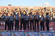 Deutsch: Beachhandball bei den Olympischen Jugendspielen 2018 in Buenos Aires; Tag 7, 13. Oktober 2018; Medaillenzeremonie Mädchen - Gold: Argentinien, Silber: Kroatien, Bronze: Ungarn English: Beach handball at the 2018 Summer Youth Olympics in Buenos Aires at 13 October 2018 – Medal Ceremony Girls - Gold: Argentina, Silver: Croatia, Bronze: Hungary Español: Handball de playa en los Juegos Olimpicos de la Juventud Buenos Aires 2018 en 13 de octubre de 2018 – Medalla Ceremonia para niñas - Oro: Argentina, Plata: Croacia, Bronce: Hungría