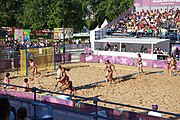 Deutsch: Beachhandball bei den Olympischen Jugendspielen 2018; Tag 3, 9. Oktober 2018; Jungs, Vorrunde, Gruppe B - Argentinien-Hongkong 2:0 English: Beach handball at the 2018 Summer Youth Olympics at 9 October 2018 – Girls Preliminary Round Group B – Argentina-Hing Kong 2:0