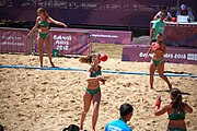 Deutsch: Beachhandball bei den Olympischen Jugendspielen 2018; Tag 4, 10. Oktober 2018; Mädchen, Vorrunde, Gruppe A - Ungarn-Chinese Taipei (Taiwan) 2:0 English: Beach handball at the 2018 Summer Youth Olympics at 10 October 2018 – Girls Preliminary Round Group A‎ – Hungary-Chinese Taipei 2:0