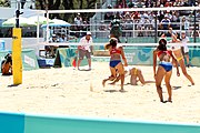 Deutsch: Beachvolleyball bei den Olympischen Jugendspielen 2018; Tag 9, 15. Oktober 2018; Mädchen, Viertelfinale: Puerto Rico-Russland 0–2 (12–21/10–21) English: Beach volleyball at the 2018 Summer Youth Olympics at 15 October 2018 – Girls Quarterfinals: Puerto Rico-Russia 0–2 (12–21/10–21)