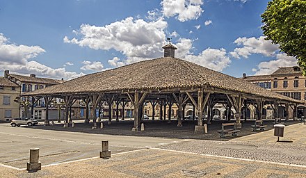 Covered market hall in Beaumont-de-Lomagne, a typical bastide town in Tarn-et-Garonne