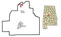 This map shows the incorporated and unincorporated areas in Bibb County, Alabama, highlighting North_Bibb in red. It was created with a custom script with US Census Bureau data and modified with Inkscape.