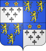 Arms of the Earl of Lincoln, quartering 1. & 4. Clinton with 2. & 3. Fiennes Blason famille en Fiennes-Clinton.svg