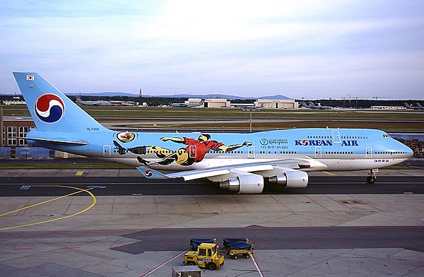 Korean Air Boeing 747 adorned with 2002 World Cup livery marking South Korea as co-hosts