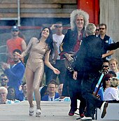 May with Taylor (right) and Jessie J in August 2012 Brian May & Roger Taylor @ London - 2012 (36082808132).jpg