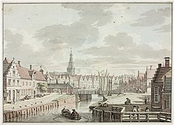 Hoge der A met de visbanken. Aquarel van Jan Bulthuis uit 1773.