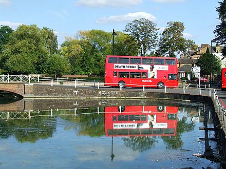 Bus crossing the Carshalton ponds