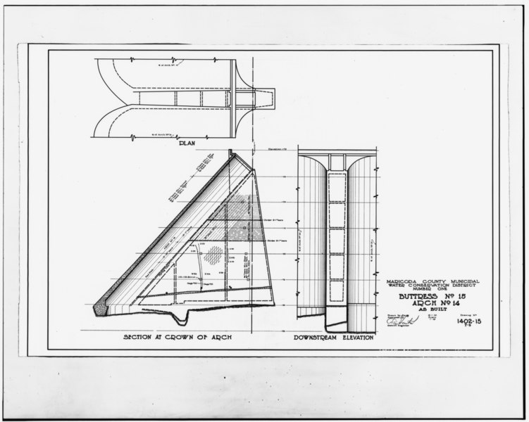 File:Buttress No. 15, Arch No. 14, As Built. c. 1925. - Waddell Dam, On Agua Fria River, 35 miles northwest of Phoenix, Phoenix, Maricopa County, AZ HAER ARIZ,7-PHEN.V,5-101.tif