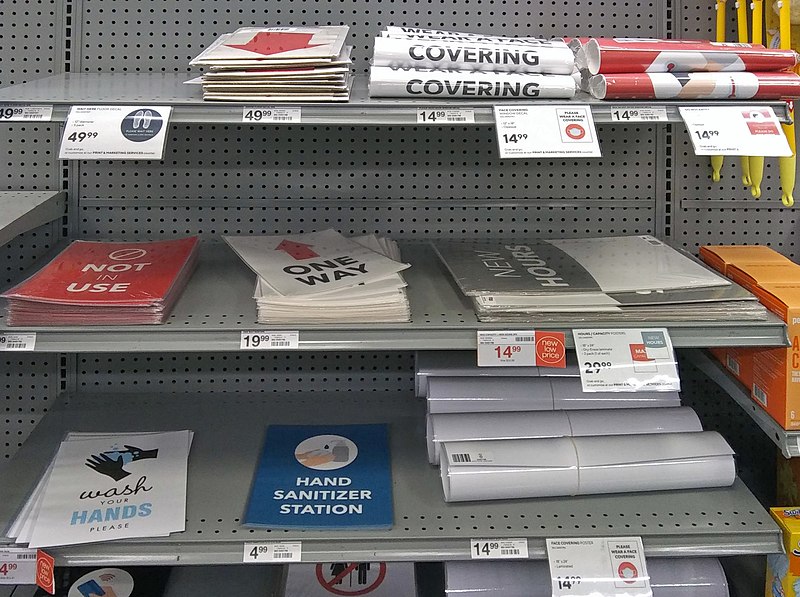 File:COVID-19 pandemic-related signs for sale at Staples, Middletown, NY.jpg