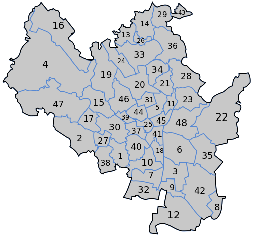 Očíslovaná katastrální území Brna