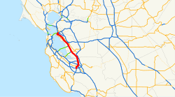 Interstate 880:n reitti punaisella.