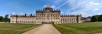 Panoramic shot of the southern facade (seen from the gardens) of Castle Howard