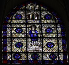 Saint Piat glas in lood raam in Chartres.