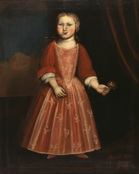 Christina Ten Broeck in a childhood oil portrait by Nehemiah Partridge