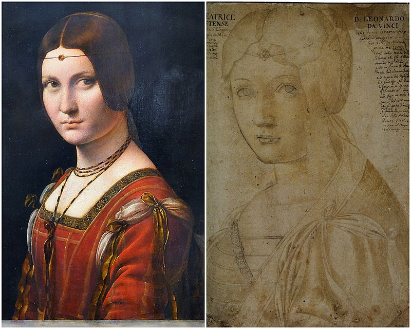 Bella Ferronnière de Léonard et le prétendu portrait de Béatrice en comparaison.