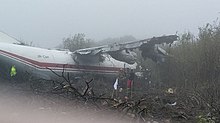 The wreckage of the Antonov at the crash site. Crash site of Ukraine Air Alliance Flight 4050 (1).jpg