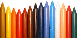 A selection of colorful crayons Crayones cera.jpg