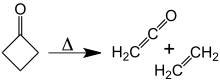 Decomposition of cyclobutanone Cyclobutanone Decomposition V.2.svg