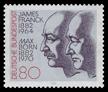 德国联邦邮政（英语：Deutsche Bundespost）发行的马克斯·玻恩与詹姆斯·弗兰克百年诞辰纪念邮票