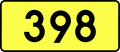 English: Sign of DW 398 with oficial font Drogowskaz and adequate dimensions.