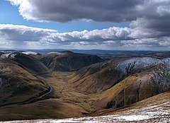Dalveen Pass from Comb Head summit, near Thornhill, Dumfries and Galloway, Scotland.
