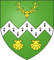 Arms of Duff of Braco, Banff, Scotland: Vert, a fess dancettée ermine between a buck's head cabossed in chief and two escallops in base or