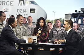 Sports journalists Stephen A. Smith, Molly Qerim, and Max Kellerman of ESPN First take