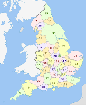 A map of the historic counties of England