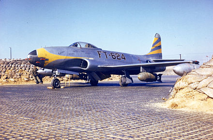 Lockheed F-80C-10-LO Shooting Star s/n 49-624 of the 8th Fighter-Bomber Group, 80th FBS, Korea, 1950 F-80C 80th FBS in Korea c1951.jpg