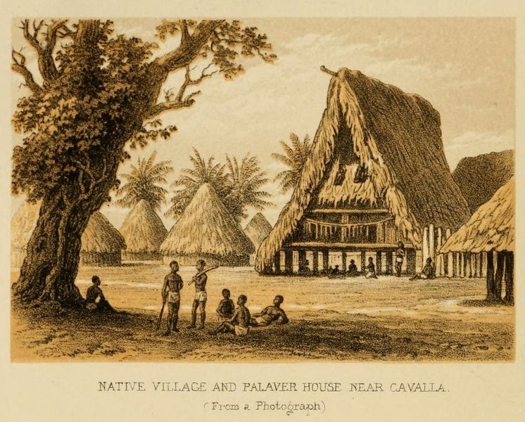 File:FOX(1868) 09 Native Village and Palaver House near Cavalla (by Thomas Picken).jpg