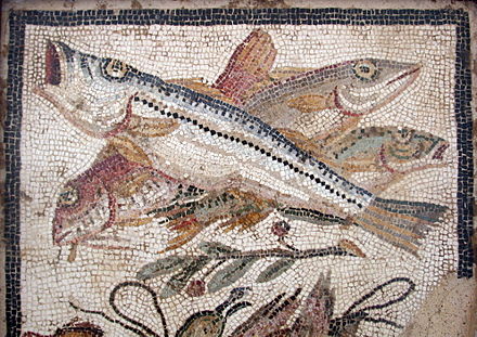 Fish in a mosaic found in PompeiiL Naples National Archaeological Museum