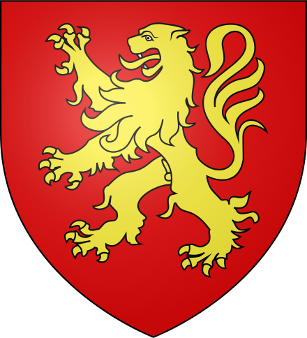 Arms of FitzAlan (c.1200–1215): Gules, a lion rampant or, metal on colour, a basic and ancient illustration of the application of the rule of tincture