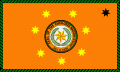 Застава народа Чероки, са великим печатом нације у средини и 7 жутих звездица распоређених кружно око печата на наранџастој подлози, са 1 црном звездицом у горњем десном углу и оквиром тањих црних и дебљих зелених пруга