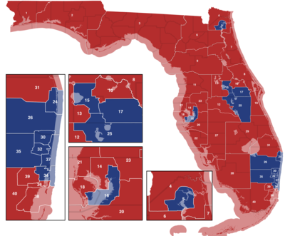 Districts and party composition of the Florida Senate after the 2022 elections
Democratic Party
Republican Party Florida Senate.png