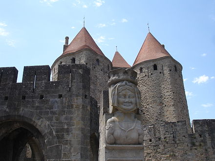 The replica of lady Carcas's bust. France cite carcassonne dame carcas.jpg