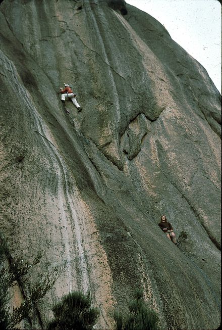Henry Barber and Lyle Closs on first free ascent of Incipience at Coles Bay, Tasmania, 1975