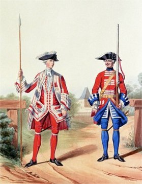 Soldat et officier des Gardes suisses, 1757.